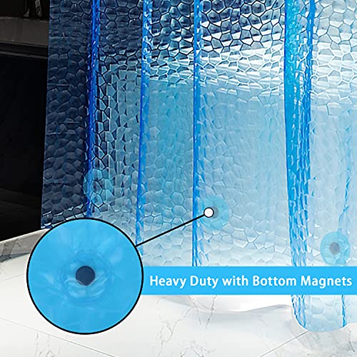 Bostofy Waterproof Shower Curtain Liner EVA Thick Shower Curtain with Heavy Duty 3 Bottom Magnets, Shower Liner for Shower Stall, Bathtubs, 3D Pebble Pattern, 72 x 78,12 Hooks - color: Blue Cube, size: 72"W x 78"L (Pack of 1)