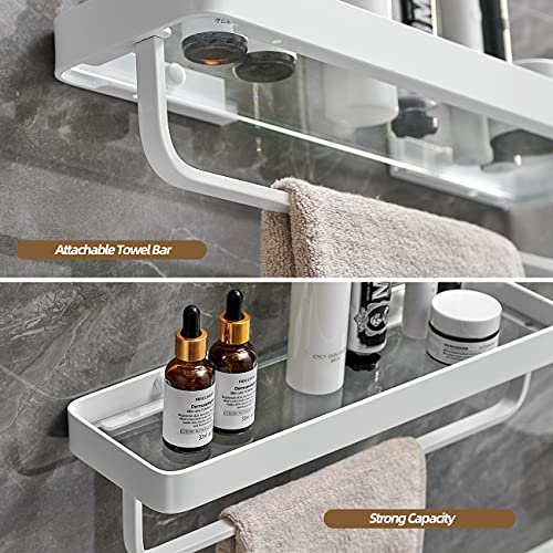 Bathroom Shelves Wall Mounted 2 Tier Glass Floating Shelf - Tempered Glass Wall Organizer (White) - color: White(rectangular)