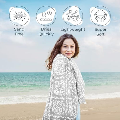 Premium Turkish Beach Towel (35”x 67”) – Lightweight, Quick Dry Beach Towel, Sand-Free, 100% Cotton – Ren Grey Color - color: Renaissance Light Grey