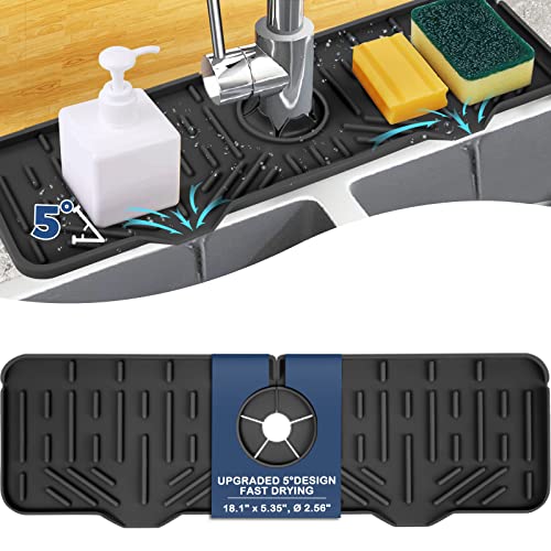 18" Kitchen Sink Faucet Splash Guard Plus Size Silicone Sink Faucet Drying Mat Faucet Handle Drip Catcher Tray Dish Sponge Holder Kitchen Sink Accessories Protector Home Organization Gadgets Organizer