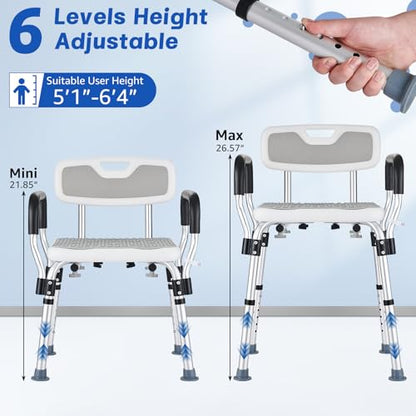 Shower Chair for Elderly and Disabled Inside Shower | Shower Seat for Inside Tub 450 LB Heavy Duty, Shower Chair with Arms and Back - color: Gray