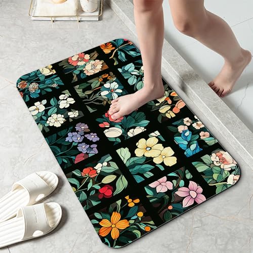 Bathroom Rug 29.5"x17", Groovy Abstract Flowers Bath Mat with Non-Slip Rubber Backing, Quick-Drying Absorbent Thin Floor Mat for Bathroom, Shower, Sink, or Kitchen - color: Groovy Abstract Flowers