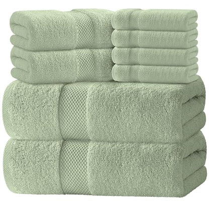 White Classic Luxury Bath Towel Set of 8 Pieces - 100% Turkish Cotton Highly Absorbent Towels for Bathroom, 2 Luxury Bath Towels 700GSM, 2 Hand Towels, 4 Washcloths, Mint Green - color: 11: Mint Green