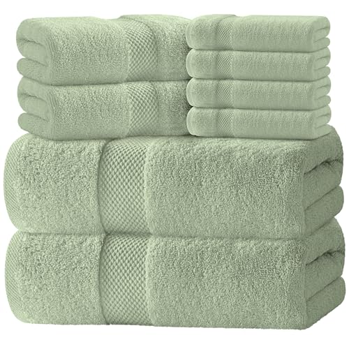 White Classic Luxury Bath Towel Set of 8 Pieces - 100% Turkish Cotton Highly Absorbent Towels for Bathroom, 2 Luxury Bath Towels 700GSM, 2 Hand Towels, 4 Washcloths, Mint Green - color: 11: Mint Green
