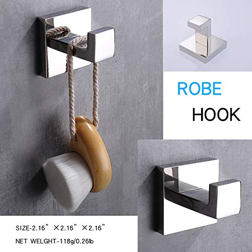 TASTOS 3-Piece Chrome Bathroom Hardware Accessory Set, Premium Stainless Steel Robe Hook Toilet Paper Holder 16-Inch Towel Bar Set Wall Mounted Square Style, Polished Finish (Silver) - color: Polished