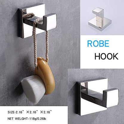 TASTOS 3-Piece Chrome Bathroom Hardware Accessory Set, Premium Stainless Steel Robe Hook Toilet Paper Holder 16-Inch Towel Bar Set Wall Mounted Square Style, Polished Finish (Silver) - color: Polished
