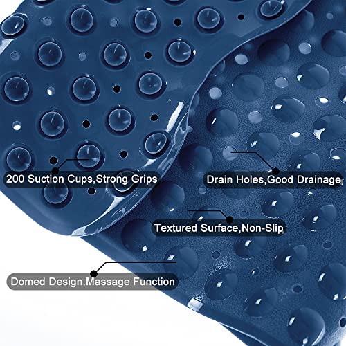 Tree Bud Bathtub Mats for Shower Tub Non-Slip Bath Mat 39 x 16 Inch Extra Long Shower Mat, Bath Tub Mat for Bathroom with Machine Washable, BPA Free for Kids (Navy Blue) - color: Navy Blue