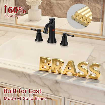 SUMERAIN Matte Black 8" Widespread Bathroom Sink Faucet 3 Hole 2 Handle | Transitional Style, Temperature Memory, Dual Spray Modes, Solid Brass - color: Matte Black