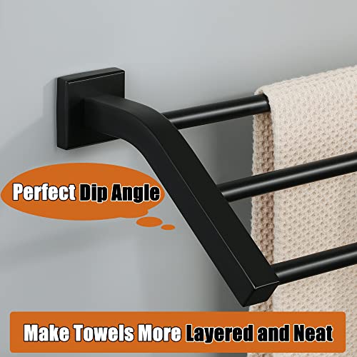Alise GK9009 SUS304 Stainless Steel Bathroom Double Towel Bar Towel Rack Hanger (Matte Black, 24-Inch(3-Bars)) - color: Matte Black, size: 24-Inch (3-Bars)