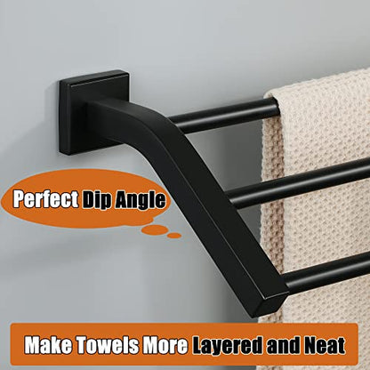 Alise GK9009 SUS304 Stainless Steel Bathroom Double Towel Bar Towel Rack Hanger (Matte Black, 24-Inch(3-Bars)) - color: Matte Black, size: 24-Inch (3-Bars)