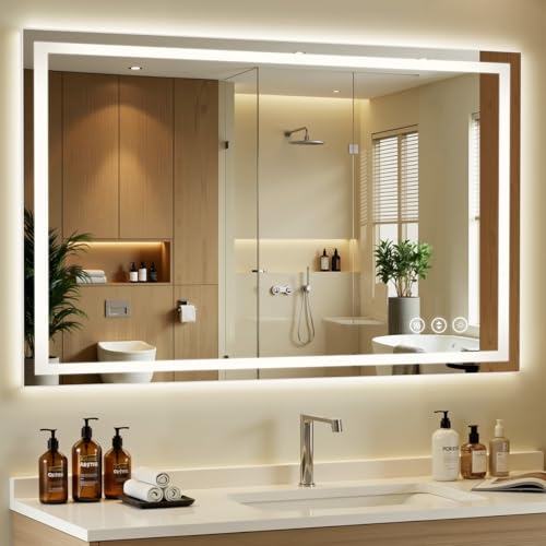 48"x 30" LED Bathroom Mirror with Light Over Sink, for Bathroom Wall | 3 Color, Anti-Fog, Backlit ＆ Frontlit, Stepless Dimmable,Memory, Shatter-Proof, Vertical ＆ Horizontal, Frameless - size: 48"L x 30"W