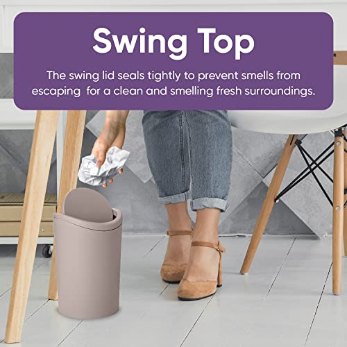 Superio Mini Bathroom Trash Can with Lid, Modern Mini Waste Bin with Swing Lid (1 1/2 Gallon, 6 Liter) Plastic Garbage Can for Kitchen, Bathroom, Bedroom, Office, Under Desk (1, Taupe) - color: Taupe