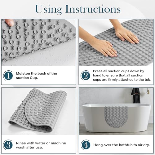 Non Slip Shower Mat 27x15 - Small Oval Bath Mat for Inside Tub, Silicone Bubble Pop It Bathroom Floor Mat with Strong Suction Cups, Quick Dry, Anti Slip Bathtub Mat for Shower, Grey - color: 27x15"-grey