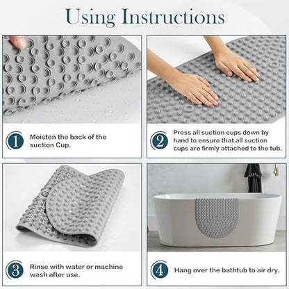 Non Slip Shower Mat 27x15 - Small Oval Bath Mat for Inside Tub, Silicone Bubble Pop It Bathroom Floor Mat with Strong Suction Cups, Quick Dry, Anti Slip Bathtub Mat for Shower, Grey - color: 27x15"-grey
