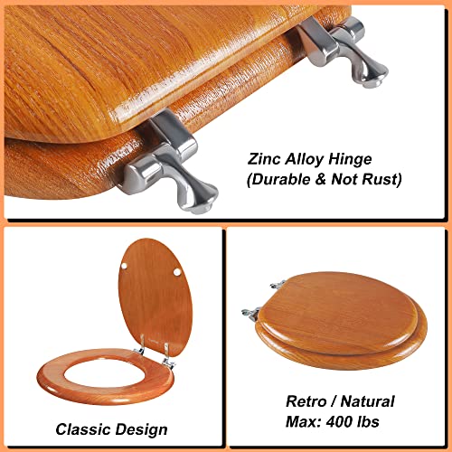 Angel Shield Durable Wood Veneer Natural Toilet Seat Metal Hinged Easy Clean Anti-scratch American Standard(Elongated,Wood Color) - color: Wood, size: Elongated-18.5”