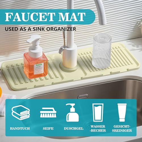 Faucet Mat for Kitchen Sink, Silicone Faucet Handle Drip Catcher Tray Mat, Silicone Kitchen Sink Splash Guard, Ideal Protective Tray for Stone Sinks in Kitchen & Bathroom - color: White