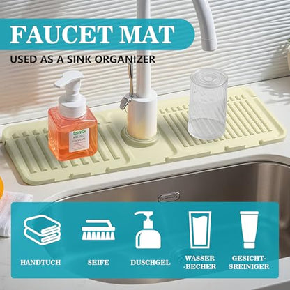 Faucet Mat for Kitchen Sink, Silicone Faucet Handle Drip Catcher Tray Mat, Silicone Kitchen Sink Splash Guard, Ideal Protective Tray for Stone Sinks in Kitchen & Bathroom - color: White