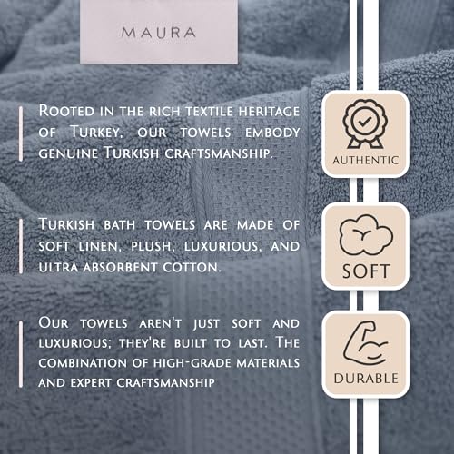 MAURA Light Blue Extra Large Turkish Cotton Luxury Bath Towels Set of 4. Ultra-Soft, Thick & Plush Towels for Bathroom - Serenity Blue - color: Serenity Blue, size: Bath Towel (4-Pack)