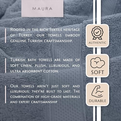 MAURA Light Blue Extra Large Turkish Cotton Luxury Bath Towels Set of 4. Ultra-Soft, Thick & Plush Towels for Bathroom - Serenity Blue - color: Serenity Blue, size: Bath Towel (4-Pack)