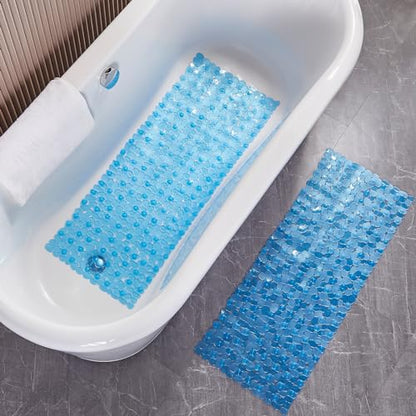 Webos Bath Shower Mat Non Slip: Extra Large Pebble Bathtub mat for Families, Anti Slip Shower Matt with Drain Holes Suction Cups Tub Mat - 16 X 40 Inch Clear Blue - color: Pebble Clear Blue
