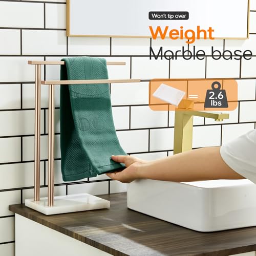 Hand Towel Bars for Bathroom Vanity Countertop 2-Tier Towel Rack Holders Stand with Heavy Marble Base Thicken Steady, Champagne Bronze Stainless Steel AN7003CPG - color: Champagne Bronze, size: 2-Bar