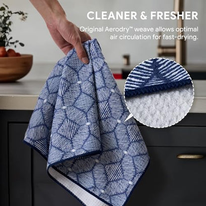 RECYCO Waffle Kitchen Towel Set of 2 - Quick Dry Microfiber Sustainable Dish Towels - Ultra Absorbent Reusable Cleaning Tea Towels - Lightweight Hand Towels,16”x 28”, Indigo Harmony - color: Indigo Harmony
