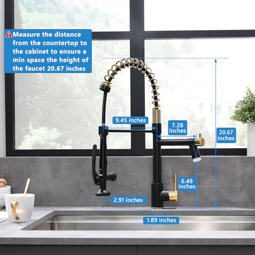 Fapully LED Kitchen Faucet with Pull Down Sprayer,Black&Gold | Commercial Kitchen Faucet for Kitchen Sink - color: Black&Gold, style: Modern