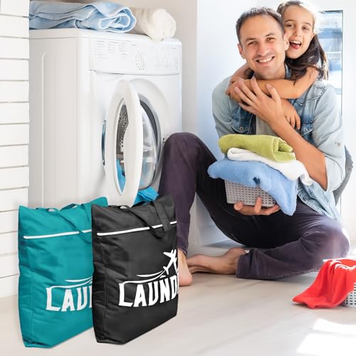 2 Pcs Large Travel Laundry Bag - Washable Waterproof Wet Bag for Dirty Clothes, Swimsuit, Workout, Gym, Swimming Pool, Yoga, College Dorm (Black+Blue) - color: Black+Blue