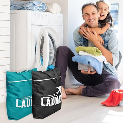 2 Pcs Large Travel Laundry Bag - Washable Waterproof Wet Bag for Dirty Clothes, Swimsuit, Workout, Gym, Swimming Pool, Yoga, College Dorm (Black+Blue) - color: Black+Blue
