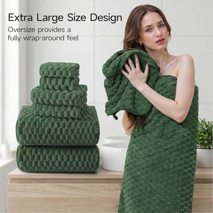 REDKISS Olive Green Microfiber Towels Set of 6-35x70 Inches Oversized Bath Sheets, Extra Large Bath Towels Set of 6, Super Soft Quick Dry Lint Free Absorbent Waffle Microfiber Shower Towels - color: Olive Green 06, size: 6 Pack Large Towel Set