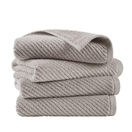 Madison Park 100% Zero Twist Cotton 4 Piece Bathroom Hand Towels, Grey | 18" x 28" Bath Hand Towels, 500 GSM Diagonal Ribbed, Soft, Quick Dry, Highly Absorbent, Durable, Modern, OEKO TEX - color: Grey, size: 4 Piece Hand Towel Set