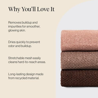 Kitsch African Net Sponge – Exfoliating Body Scrubber – Rosewood, 3 Pcs | for Cleansing & Gentle Daily Exfoliation – Stretchable Bath Sponge for Hard-to-Reach Areas – Long-Lasting Shower Essential - color: Rosewood