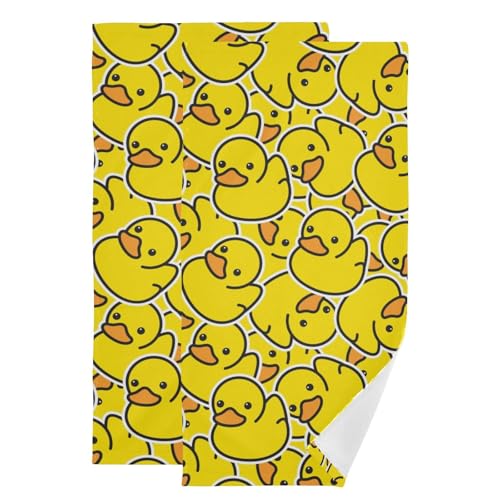 2 Pack Yellow Duck Hand Towels for Bathroom,Soft Absorbent Cute Rubber Ducky Decorative Guest Bathroom Towels Shower Face Towels,Quick Dry Cartoon Funny Animal Kitchen Towels 14"x28" - color: Yellow
