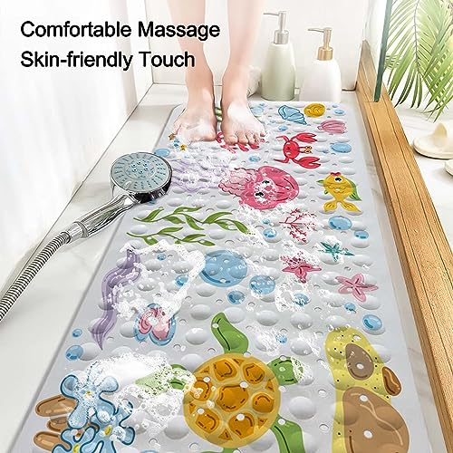 Bathtub Mats for Kids, Cartoon Bath Mats for Bathroom Non Slip, Large Washable Shower mats for Showers with Drain Holes and Suction Cups (Jellyfish, 40 X 16 Inch) - color: Jellyfish