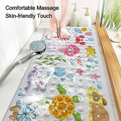 Bathtub Mats for Kids, Cartoon Bath Mats for Bathroom Non Slip, Large Washable Shower mats for Showers with Drain Holes and Suction Cups (Jellyfish, 40 X 16 Inch) - color: Jellyfish