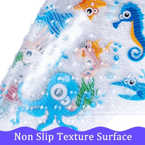 Cute Cartoon Non-Slip Bath Mat for Tub - Anti-Slip Kids Bathtub Mat, Slip-Resistant Shower Mat for Bathroom Safety, 35 X 15.3 Inch, Easy to Clean (Blue Ocean) - color: Blue Ocean