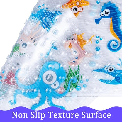 Cute Cartoon Non-Slip Bath Mat for Tub - Anti-Slip Kids Bathtub Mat, Slip-Resistant Shower Mat for Bathroom Safety, 35 X 15.3 Inch, Easy to Clean (Blue Ocean) - color: Blue Ocean