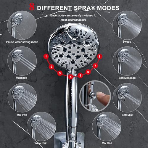 Rain Shower Head Combo-14''Rainfall ShowerHead,8 Modes Handheld with ON/OFF Pause Switch, Double High Pressure Shower heads with Hose,Adjustable and detachable for Couple and Kids - style: Contemporary