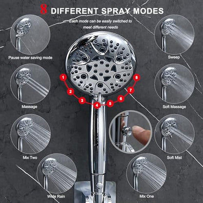 Rain Shower Head Combo-14''Rainfall ShowerHead,8 Modes Handheld with ON/OFF Pause Switch, Double High Pressure Shower heads with Hose,Adjustable and detachable for Couple and Kids - style: Contemporary