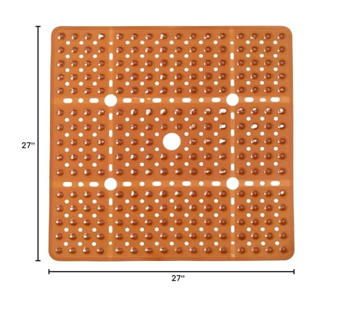 ENKOSI Large Square Shower Mat Non Slip - Bath Mats for Bathroom Non Slip for Shower - Shower Mats for Showers Anti Slip - Shower Grip Mat - Square Bath Mat - Large Shower Mat (Clear Brown 27x27) - color: Clear Brown