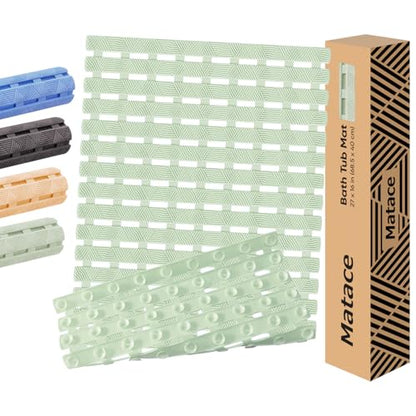 Bathtub Mat Non Slip - for Inside Bath Tub & Shower, Small 27x16 Inch, 180 Strong Suction Cups, Soft Textured Surface, Fast Drain & Quick Dry, Bathroom Safety Mat, Sage Green, Matace - color: Sage Green, size: 27" x 15.8" (Rectangular)