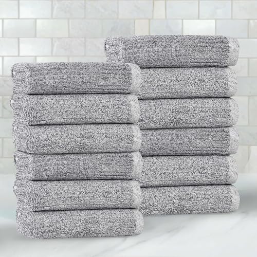 Superior Destin Viscose Cotton Blend Medium Weight Small Towels, For Kitchen, Bathroom, Shower, Spa, Plush, Quick Dry, Ultra-Soft Essentials, Ribbed Design, Face Towels Washcloths, Set of 12, Charcoal - color: Charcoal, size: Washcloth - 12PC