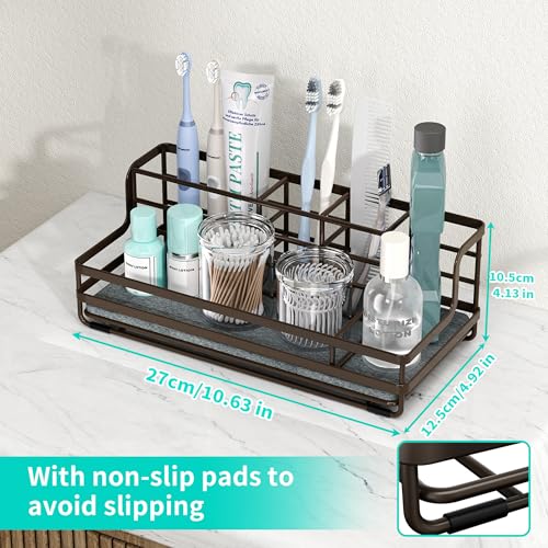 HapiRm Toothbrush Holders for Bathroom - 5 Partitions Bathroom Counter Organizer with Instant Drying Stone, Stainless Steel Countertop Storage Electric Toothbrush Toothpaste Holder - Bronze - color: Bronze