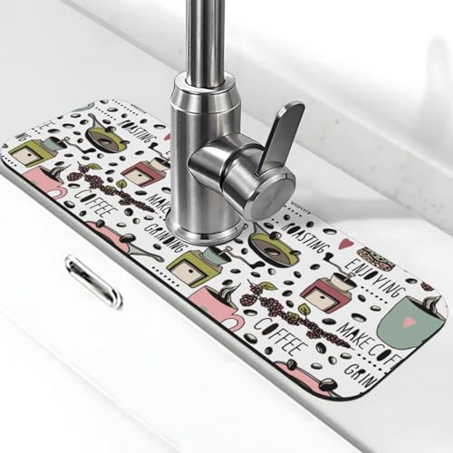 Coffee Coffe Kitchen Sink Splash Guard Faucet Mat Super Absorbent Fast Drying Mat Sink Gadgets-Fast Drying Pad Sink Mat For Kitchen Bathroom (15" X 5.5" ) - color: Coffee