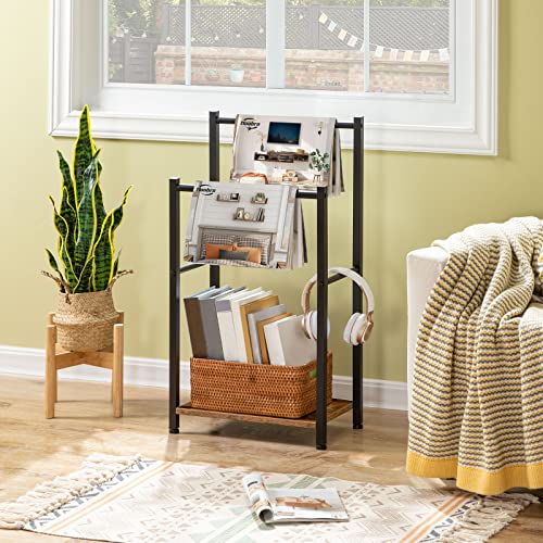 HOOBRO Free Standing Towel Rack for Bathroom, 2 Tier Blanket Rack, 16.5" L x 9.4" W x 31.5" H, Blanket Holder, Drying and Display Rack with Shelf, Rustic Brown and Black BF02LB01 - color: Rustic Brown + Black, size: 16.5"L x 9.4"W x 31.5"H