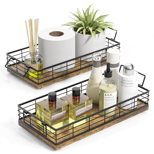 Toilet Paper Basket 2 Pack, 13 Inch Toilet Tank Basket with Handles, Rusty | 2PCS Bathroom Basket, Back of Toilet Basket, Toilet Tank Tray Toilet Organizer for Toilet Paper Storage Toiletries Essentials - color: Rusty