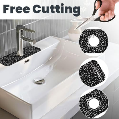 Love Heart Hearts Black And White Kitchen Sink Splash Guard Faucet Mat Super Absorbent Fast Drying Mat Sink Gadgets-Fast Drying Pad Sink Mat For Kitchen Bathroom (15" X 5.5" ) - color: Love Heart