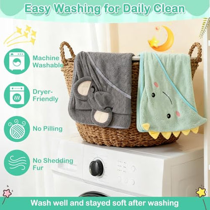 Sublaga 12 Pcs Baby Towels and Washcloths Set, 3 Pcs Baby Bath Towels & 8 Pcs Washcloths Set, Cute Baby Towels, Ultra Absorbent Soft Newborn Bath Essentials Gifts for Boys & Girls - color: Green Dinosaur, White Bear, Gray Bear