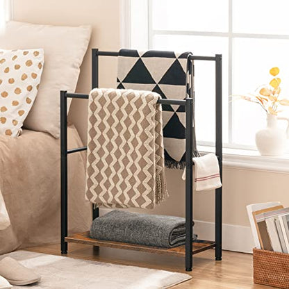 HOOBRO Free Standing Towel Rack for Bathroom, 22" L x 9.4" W x 31.5" H, 2 Tier Blanket Rack, Blanket Holder, Drying and Display Rack with Shelf, Rustic Brown and Black BF04LB01 - color: Rustic Brown + Black, size: 22" L x 9.4" W x 31.5" H