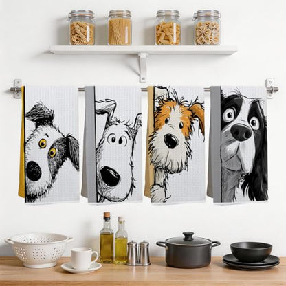 4 Pcs Funny Dog Kitchen Towels, Cute Dogs Gifts Hand Towel 14 x 24 Inches - color: Multi 0129